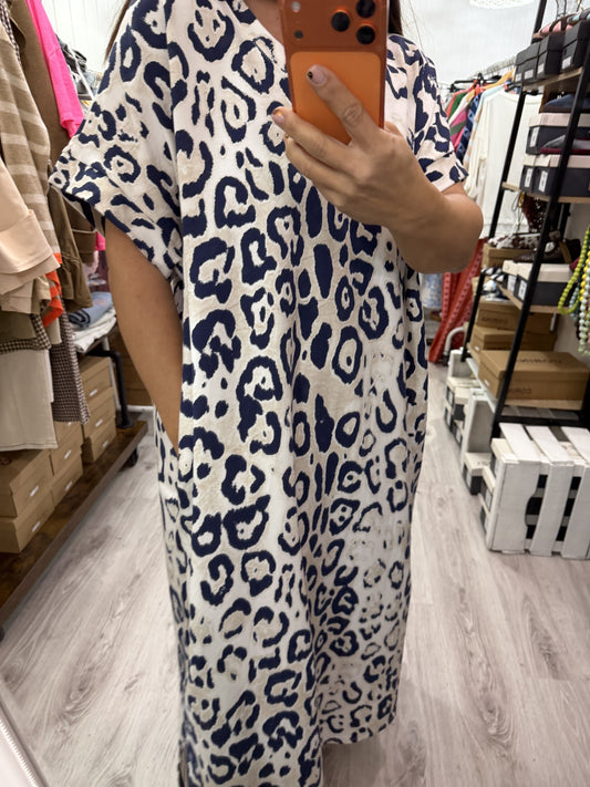 Vestido Animal print oversize azul marino