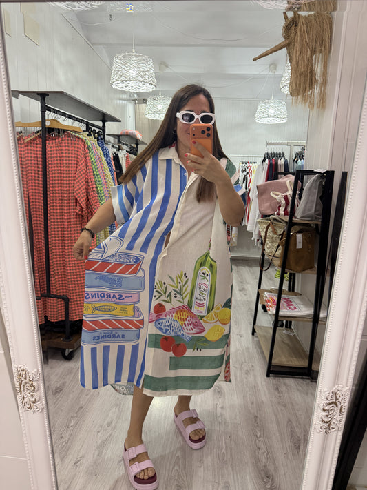 Vestido Sardines verdes camisero oversize