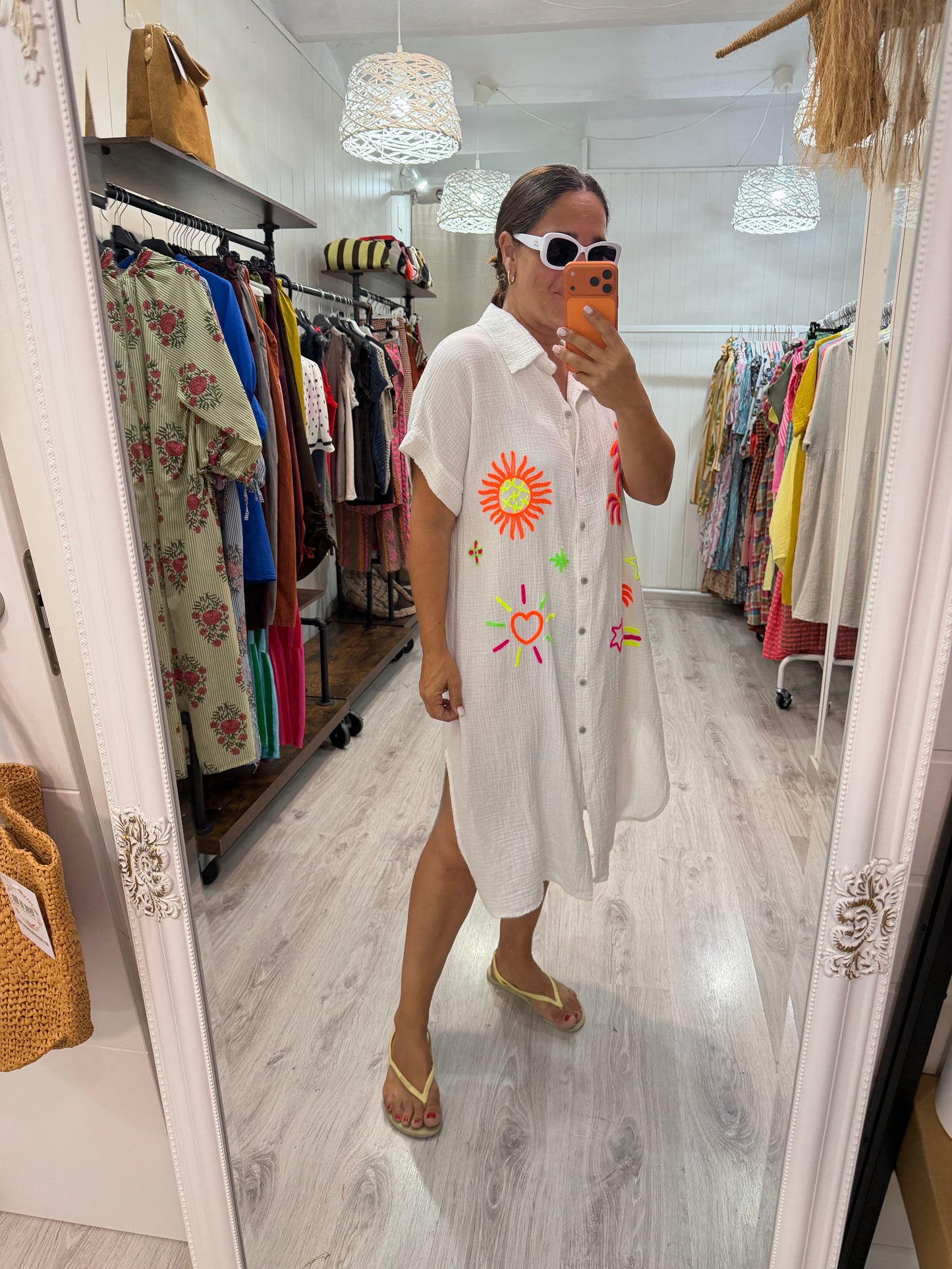 Vestido Tropical fluor bambula blanco