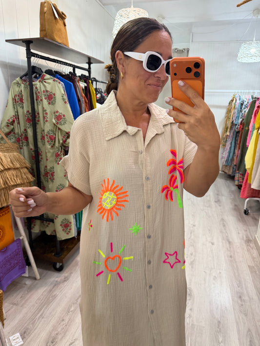 Vestido Tropical fluor bambula beige