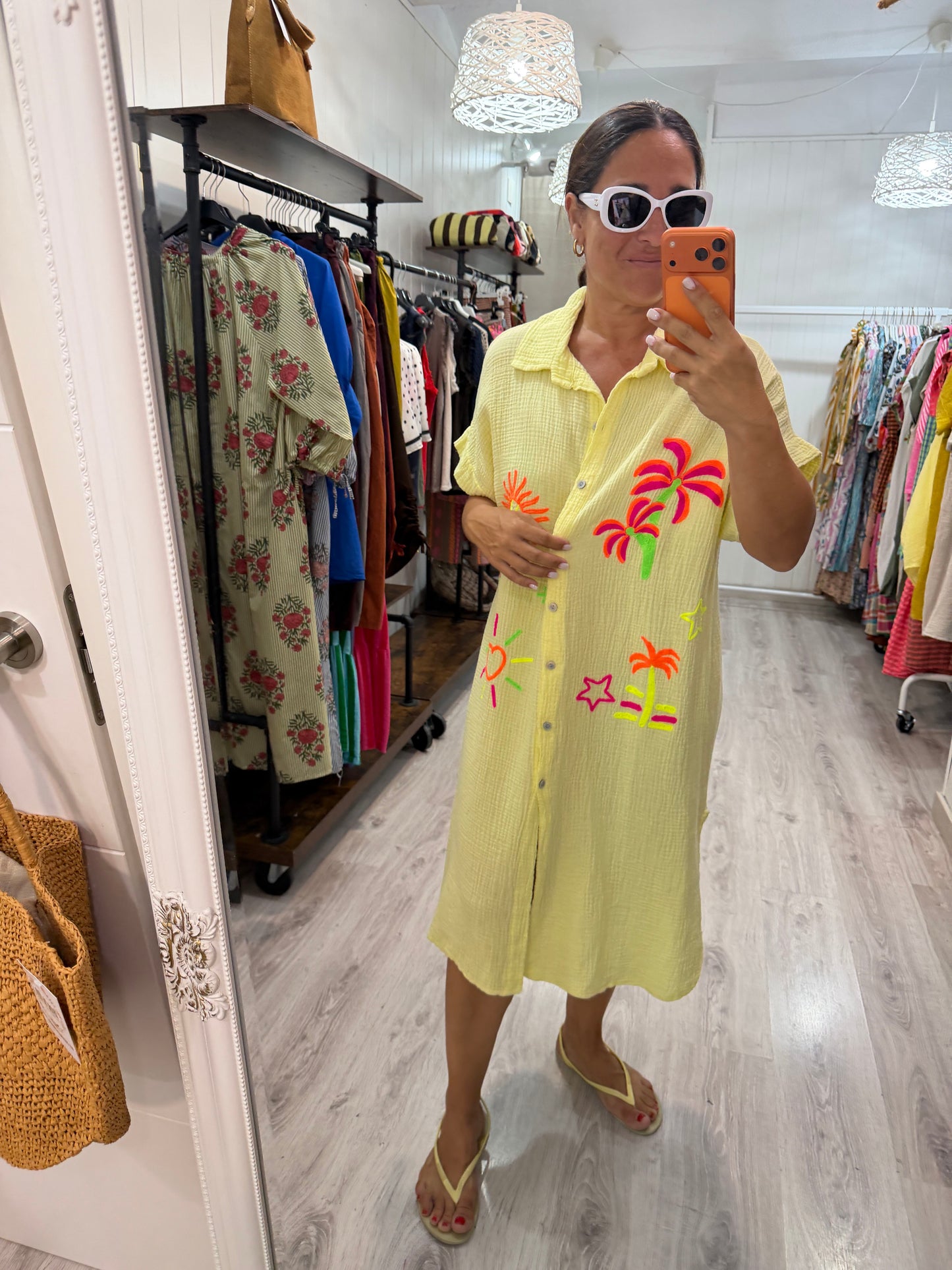 Vestido Tropical fluor bambula amarillo