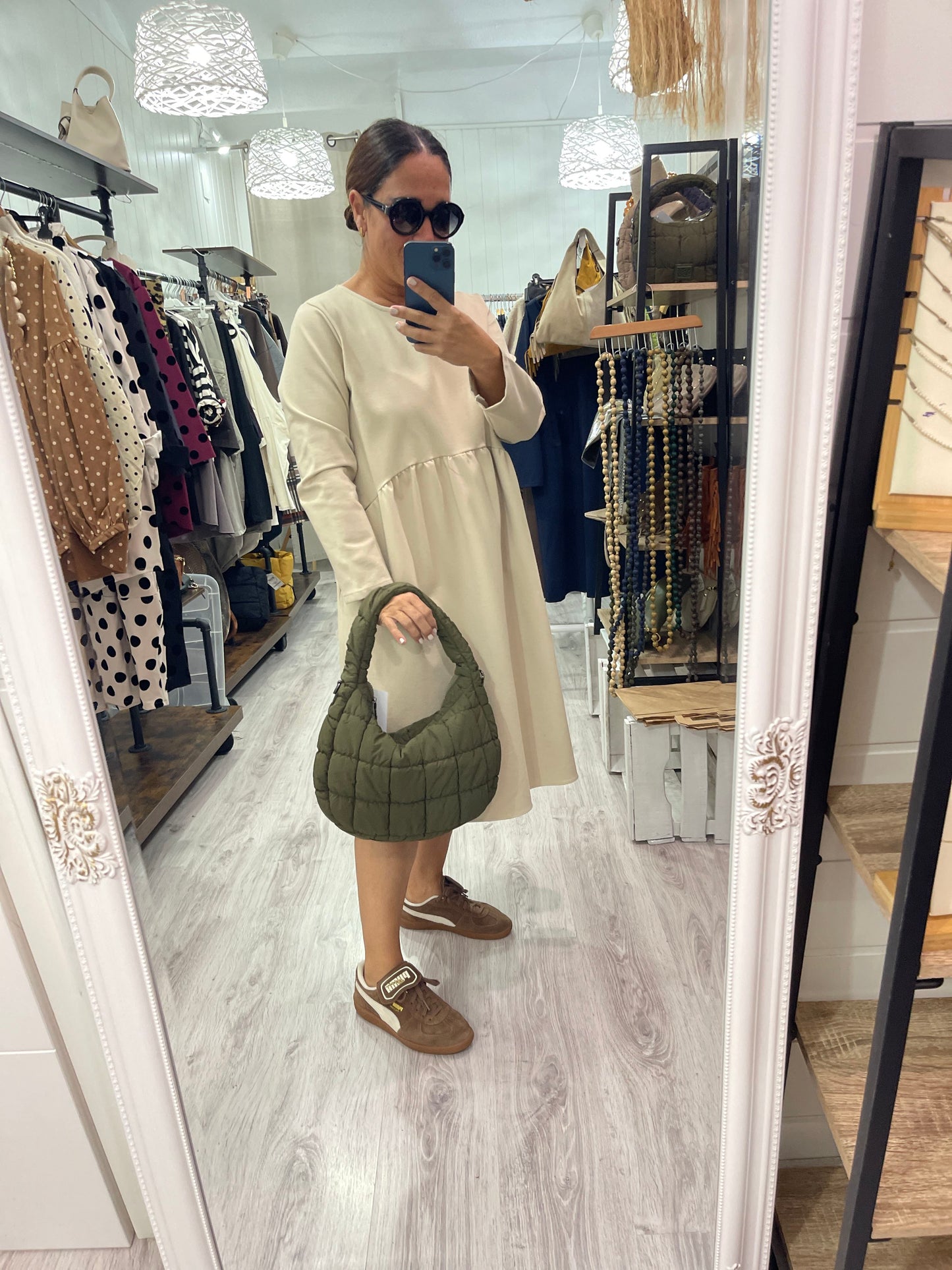 Bolso Midi Scrunch kaki - de hombro y bandolera