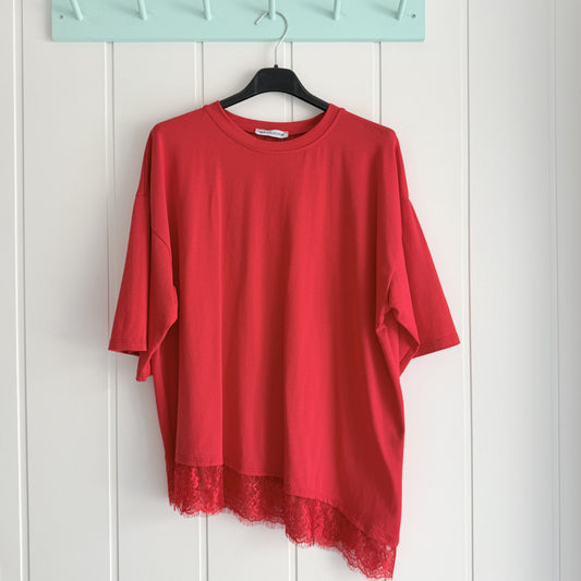 Camiseta puntilla irregular rojo