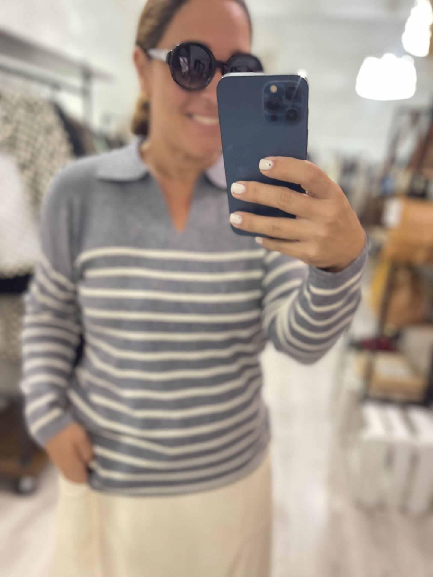 Jersei Navy suave gris