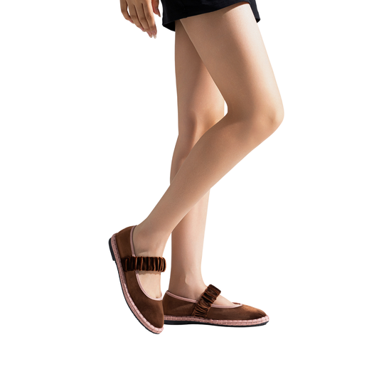 Merceditas fruncido marrón y rosa