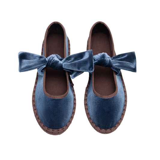 Merceditas Lazo terciopelo azul grisáceo y chocolate