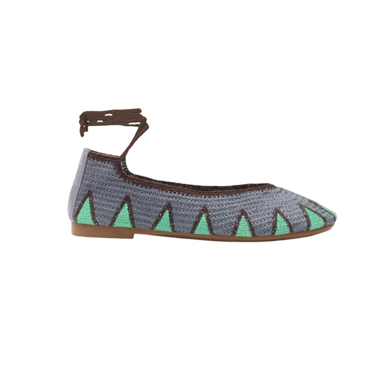 Merceditas crochet gris azulado y turquesa