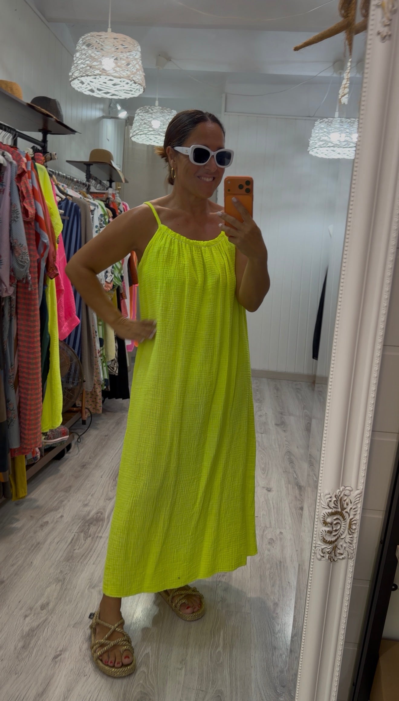 Vestido Cartagena bambula fluor amarillo