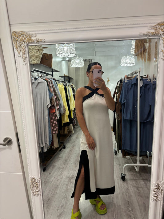 Vestido Martha beige y negro