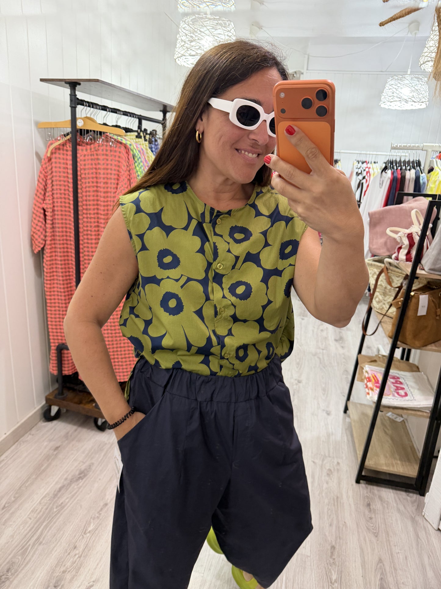 Blusa Sakura Flores marino y verde