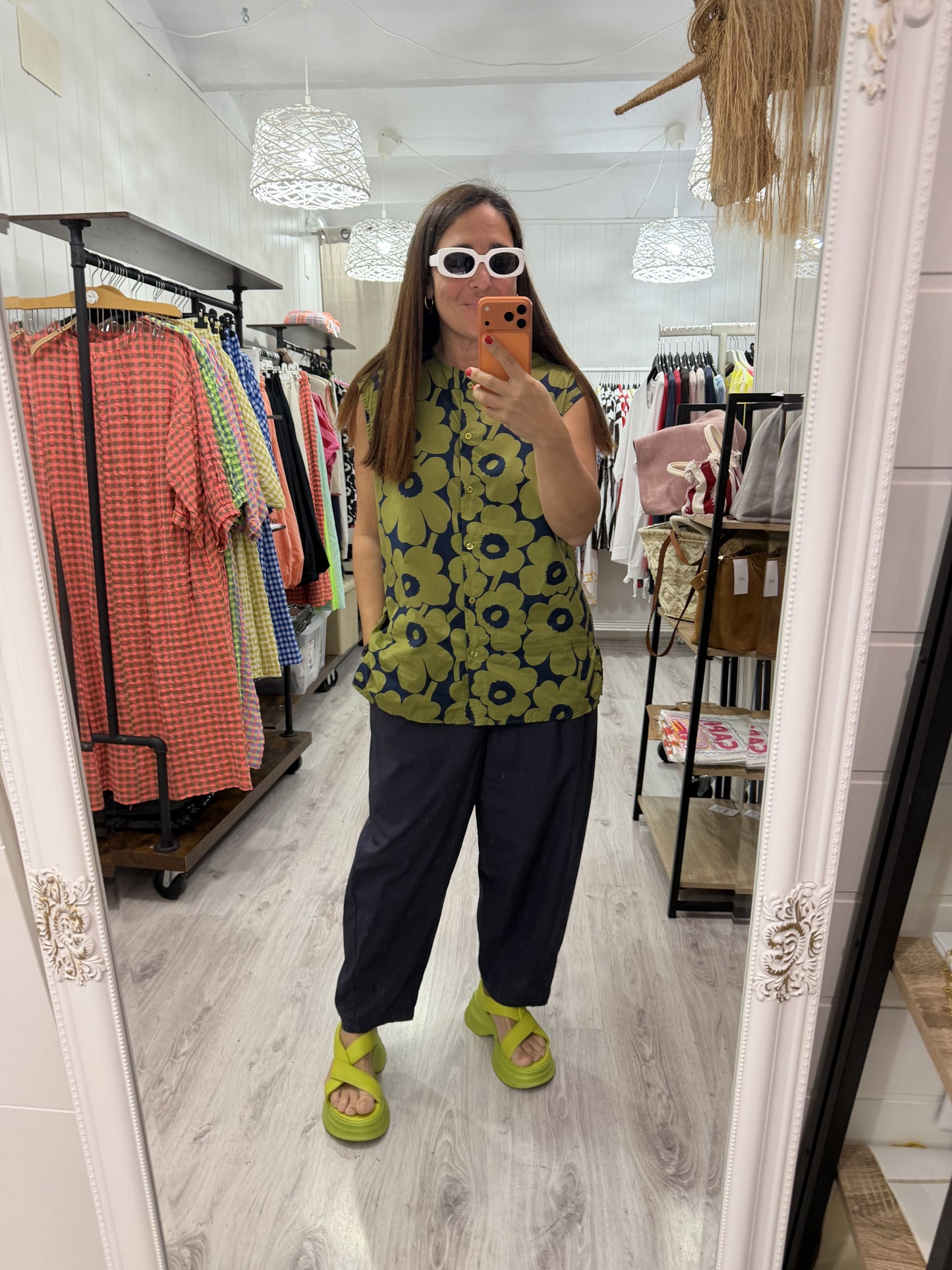 Blusa Sakura Flores marino y verde