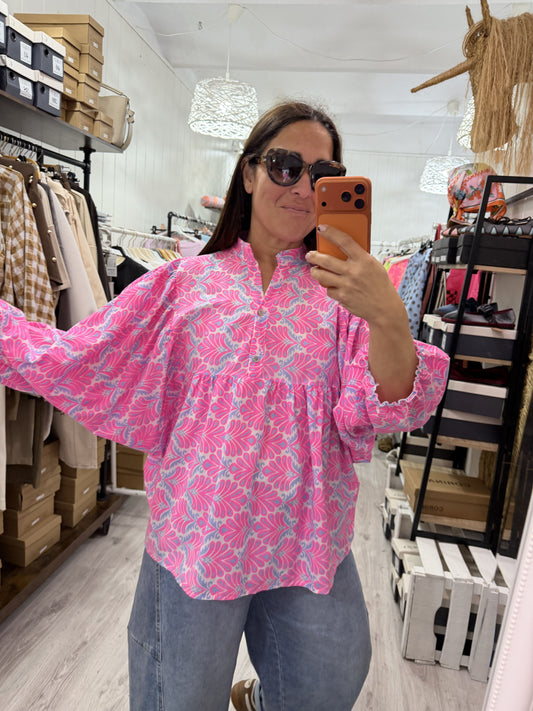 Blusa Santorini oversize fucsia y lila fluor