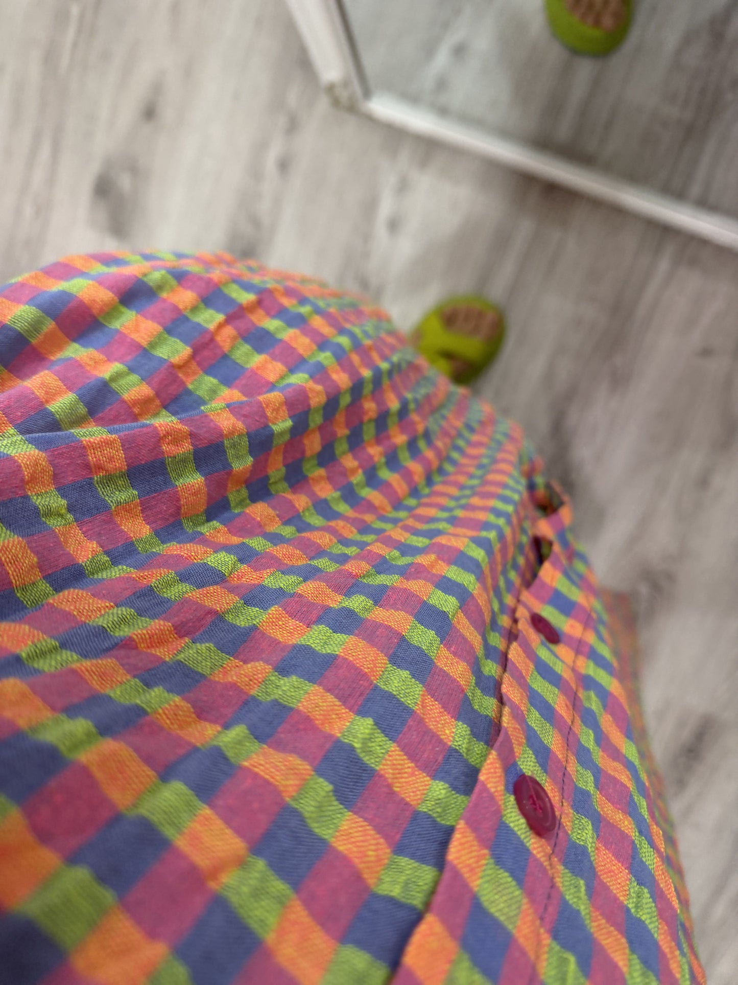 Vestido Vichy fluor fucsia verde y azul