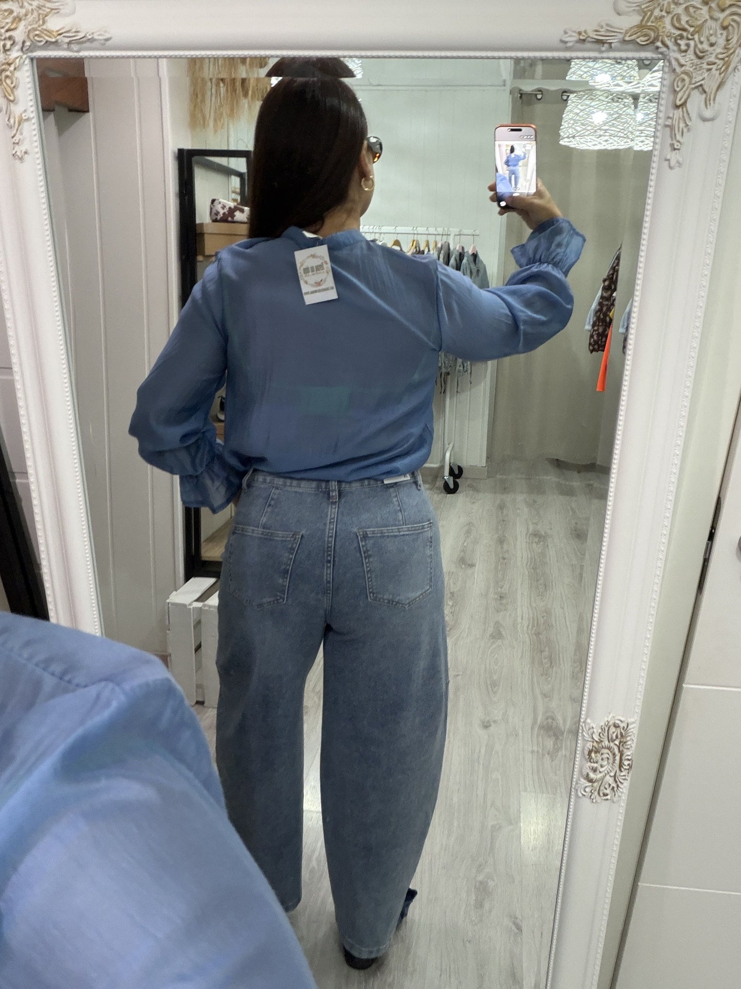 Blusa Tencel volantes azul