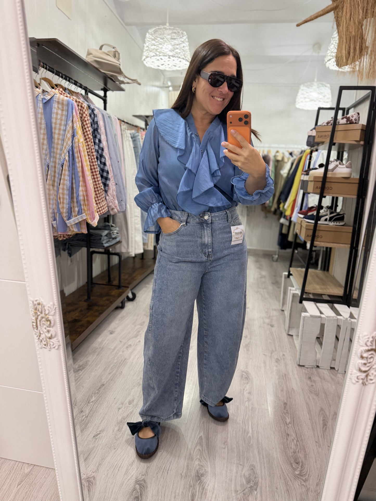 Blusa Tencel volantes azul