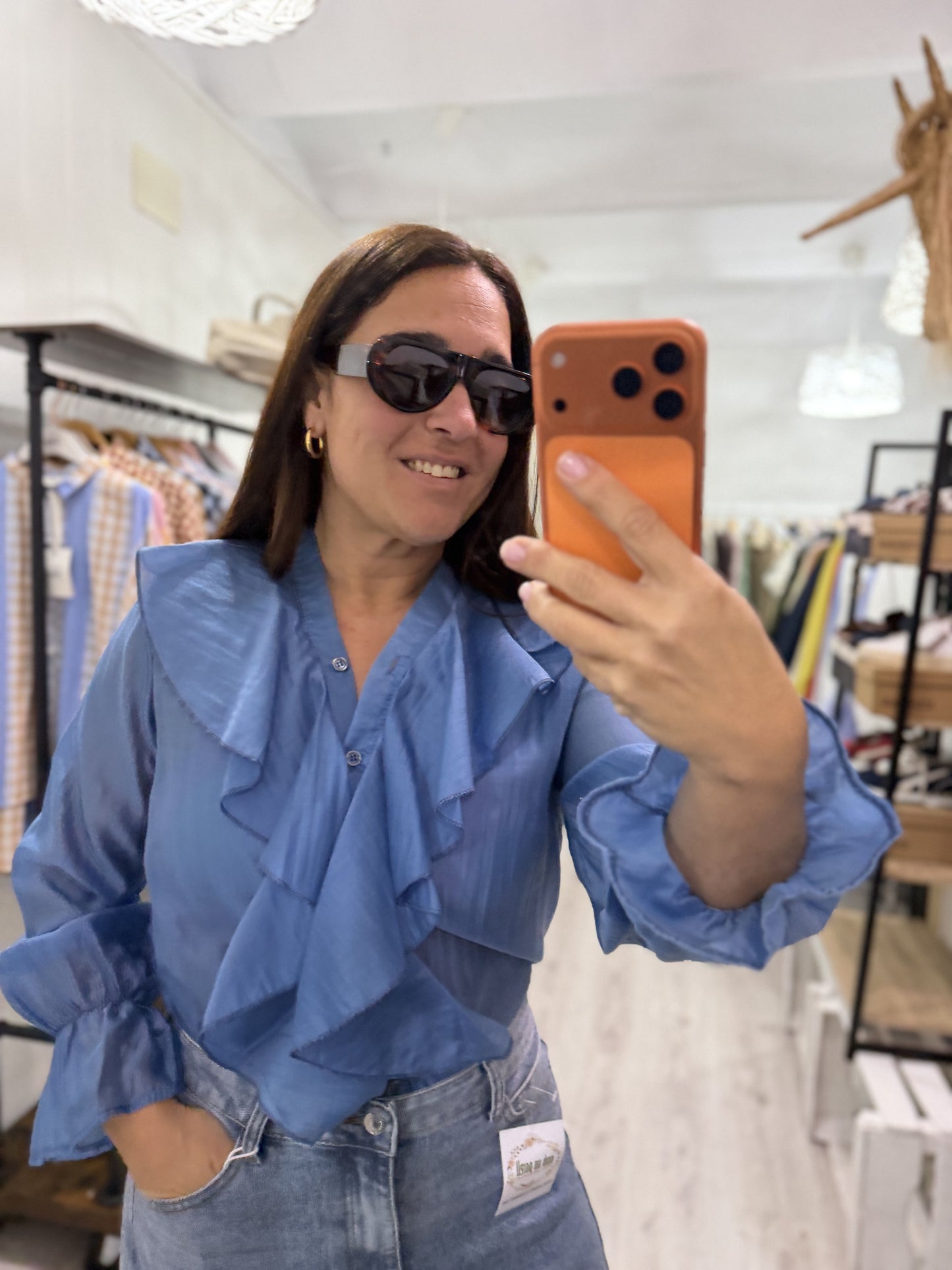 Blusa Tencel volantes azul