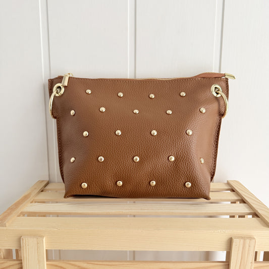 Bolso Piel Bandolera Tachitas camel