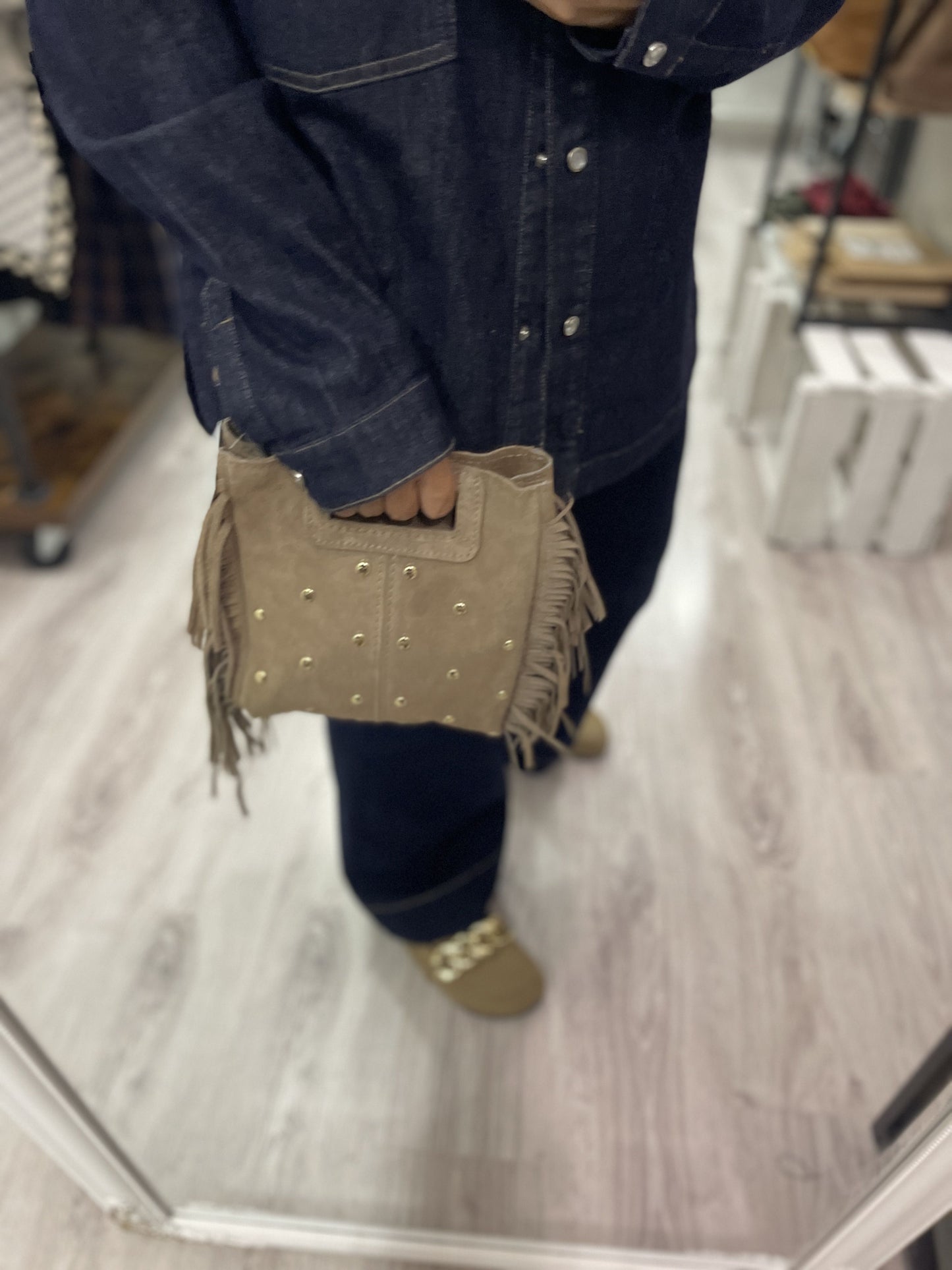 Bolso Dakota de piel de mano y bandolera taupe