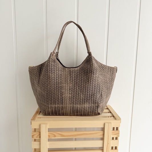 Bolso piel Midi efecto trenzado taupe