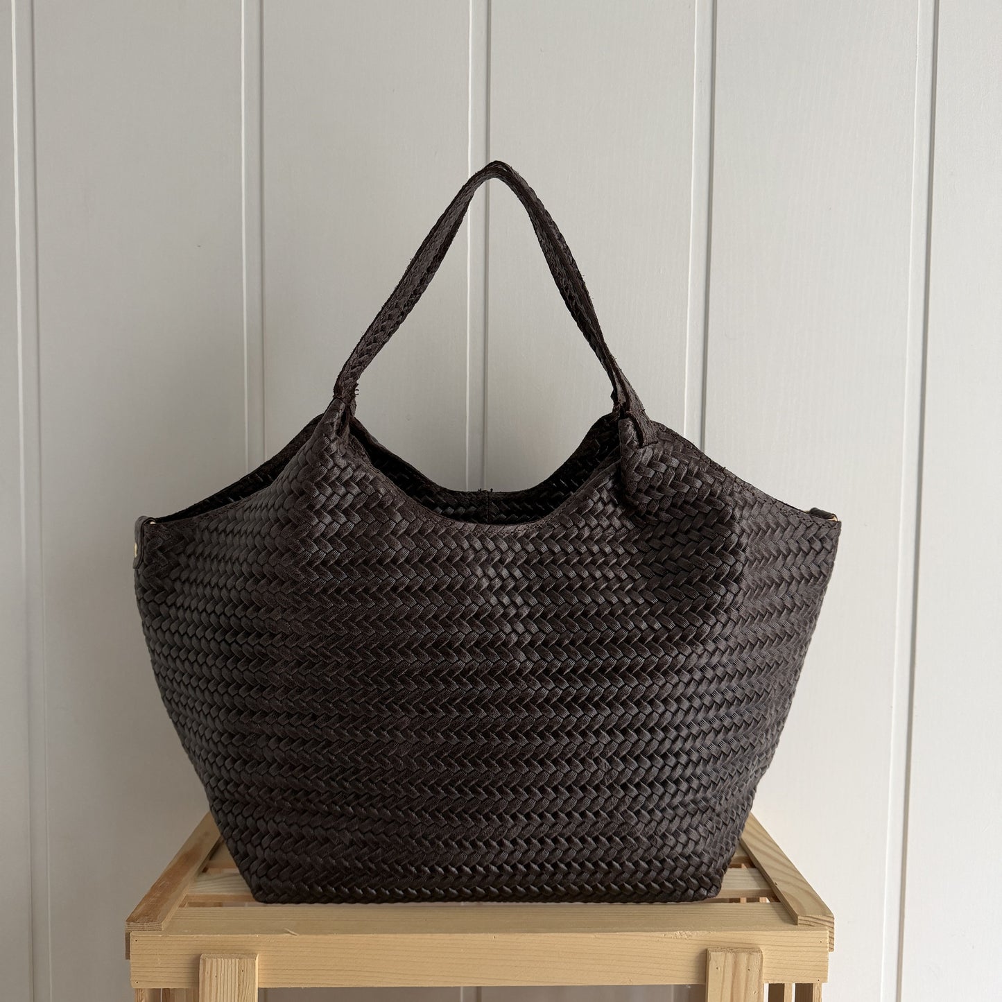 Bolso piel Midi efecto trenzado chocolate