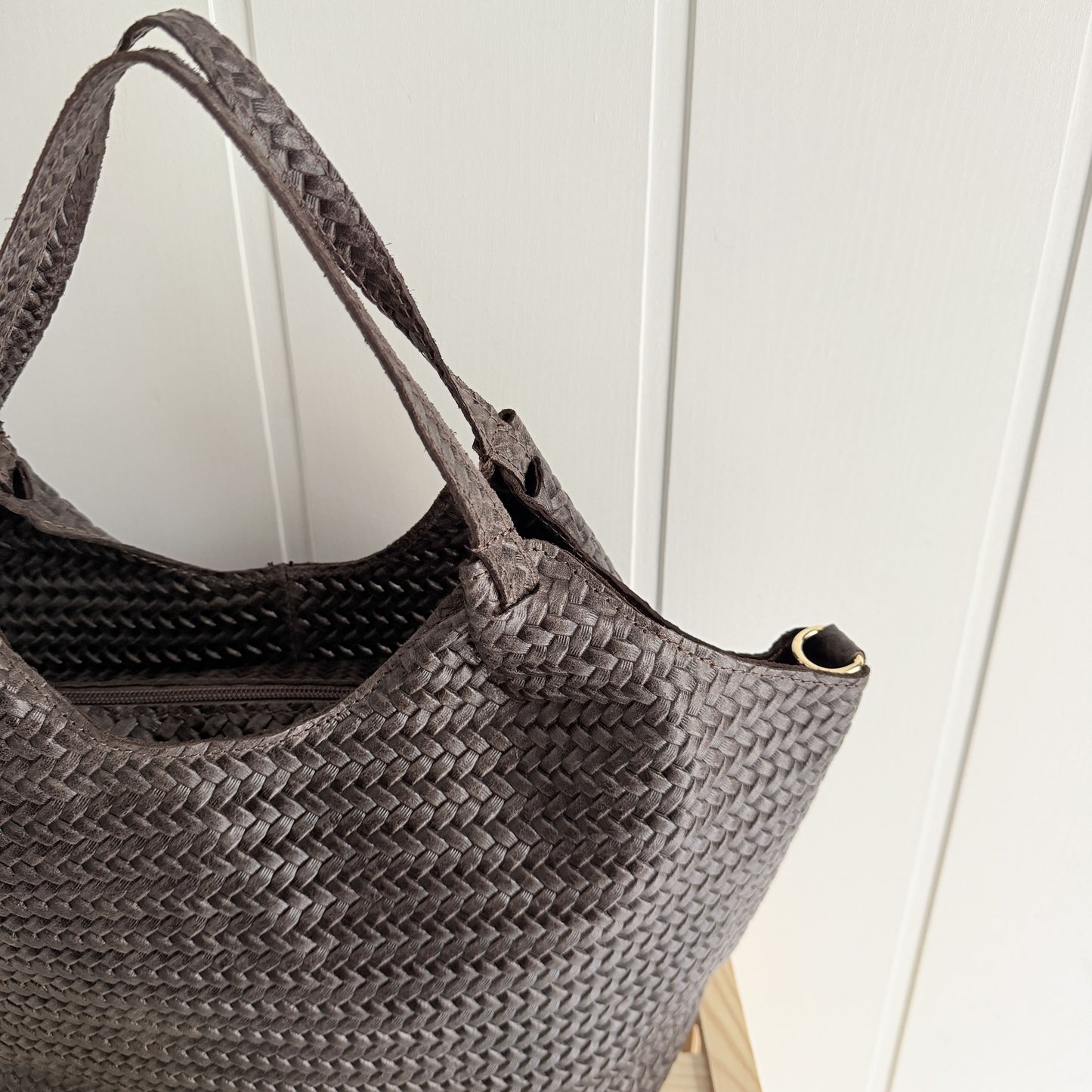 Bolso piel Midi efecto trenzado chocolate