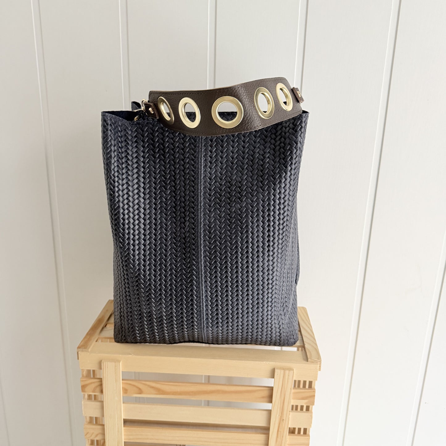 Bolso Piel Cube efecto trenzado marino