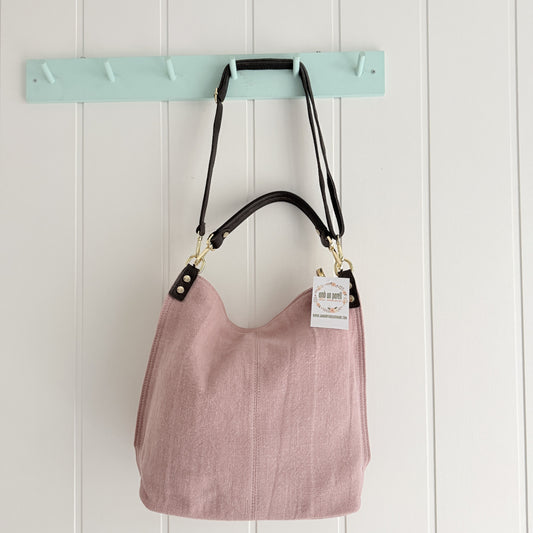 Bolso Sakko lino y piel rosa