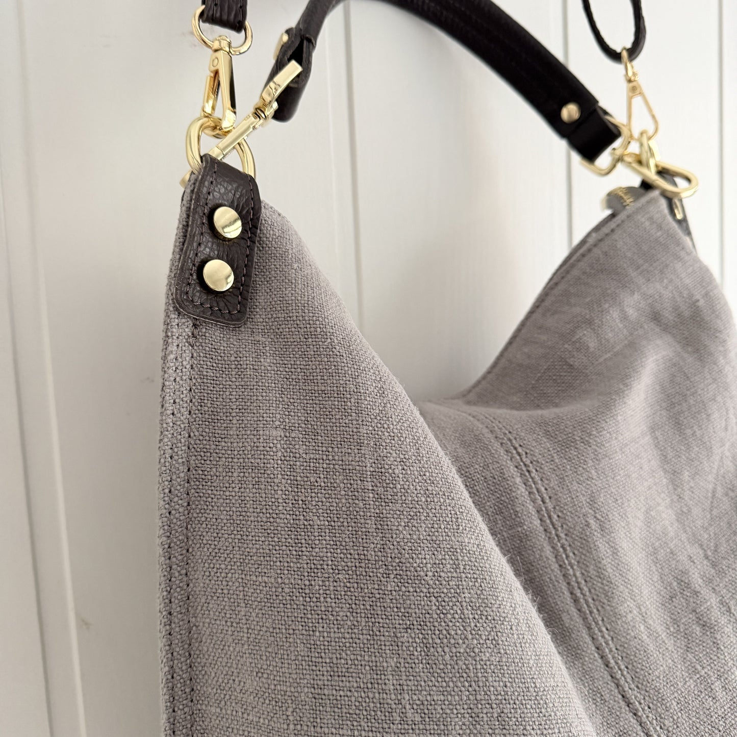 Bolso Sakko lino y piel gris