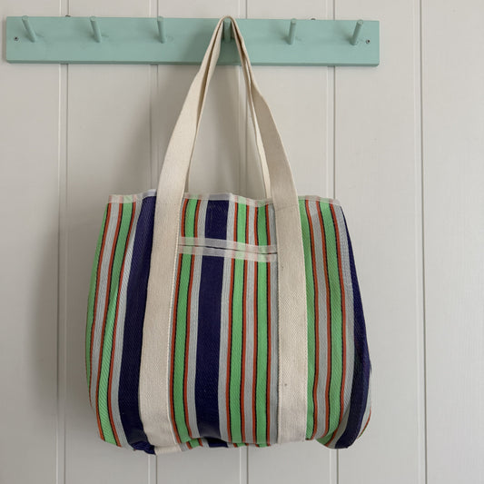 Bolso Rayas reciclado azul verde y naranja
