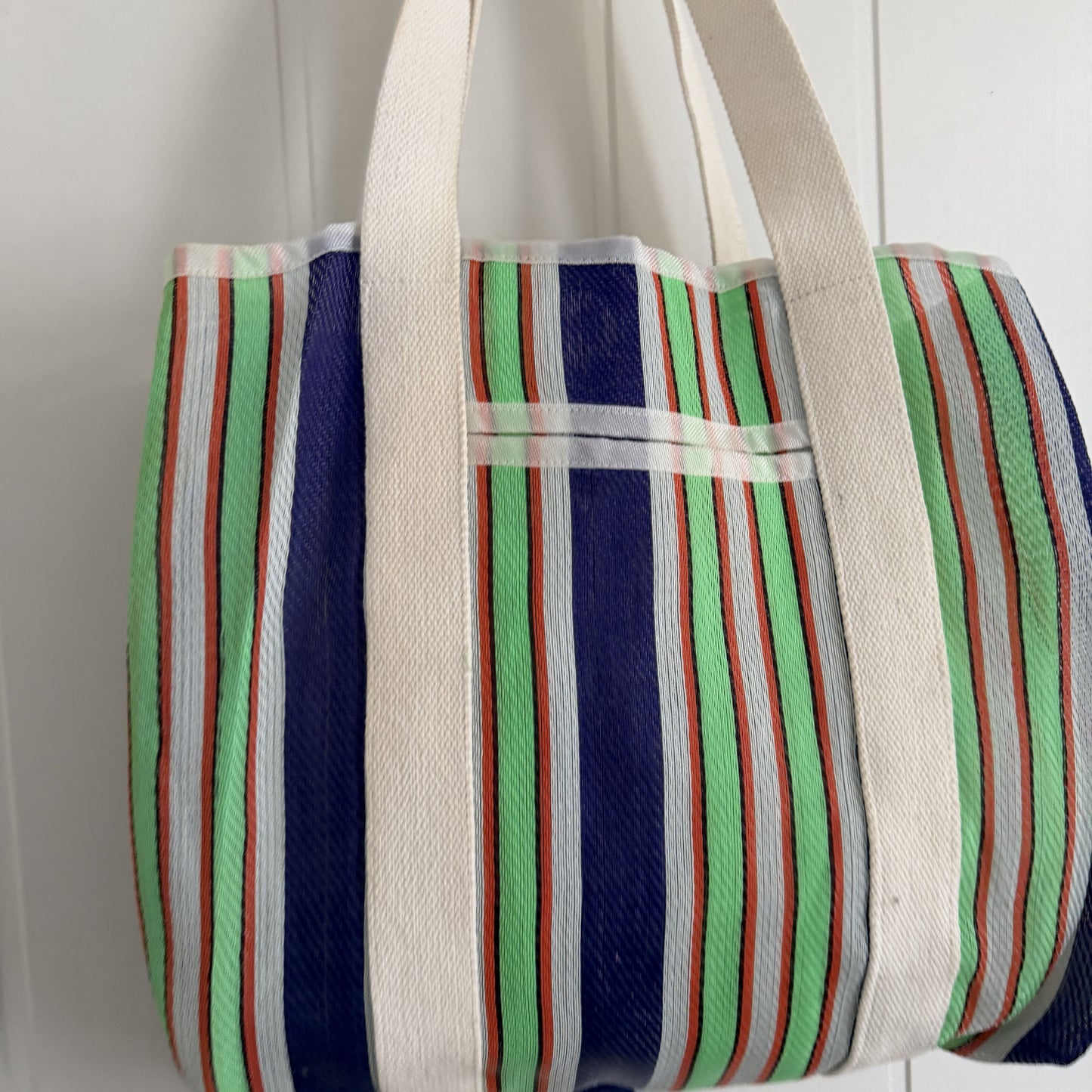 Bolso Rayas reciclado azul verde y naranja