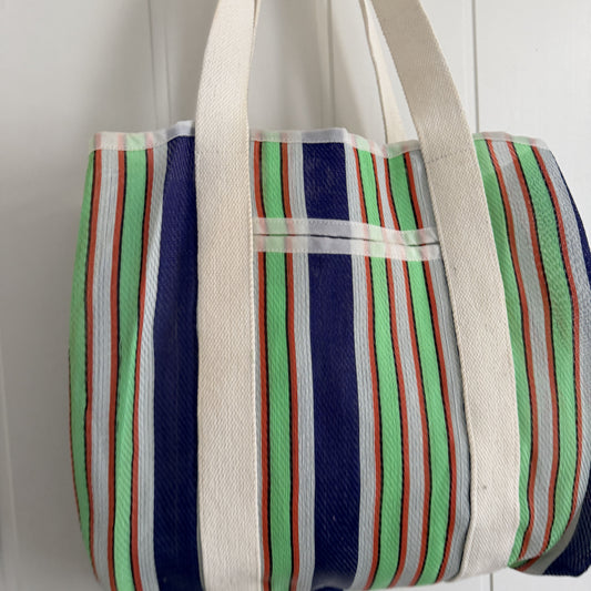 Bolso Rayas reciclado azul verde y naranja