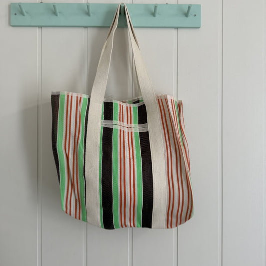 Bolso Rayas reciclado marrón verde y naranja