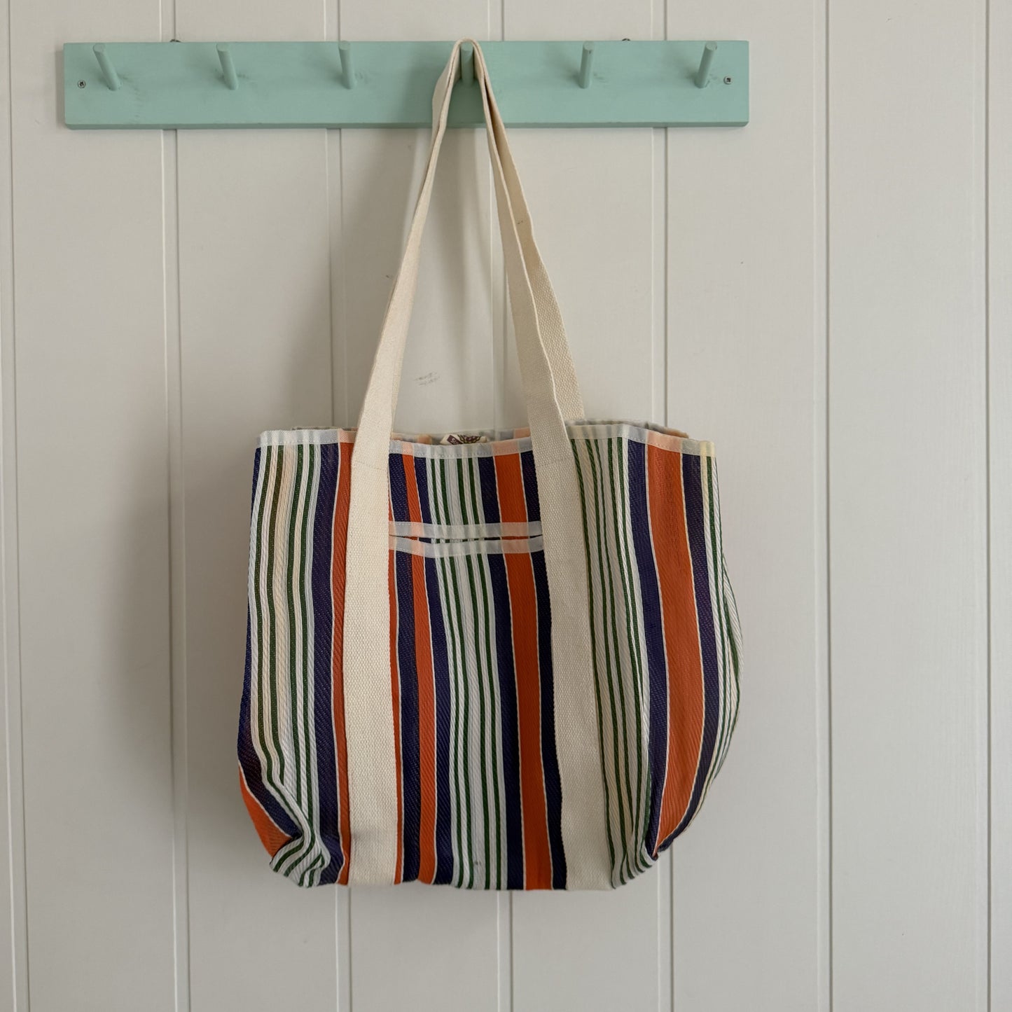 Bolso Rayas reciclado naranja azul y verde