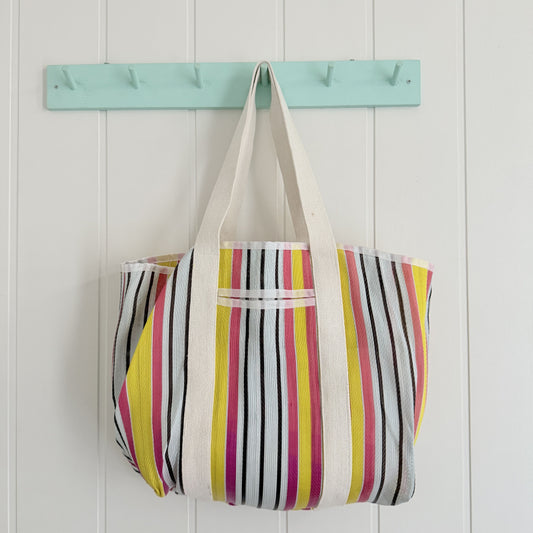 Bolso Rayas reciclado fucsia, azul cielo y marrón