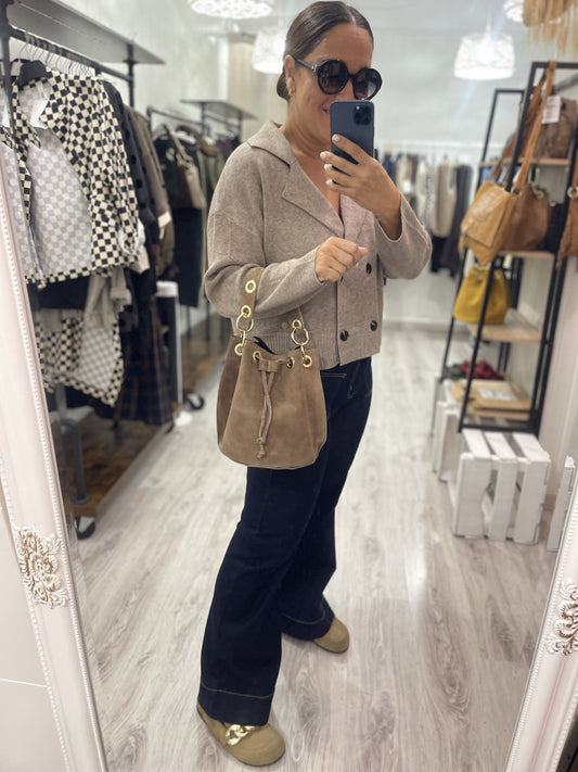 Bolso Bombonera piel taupe