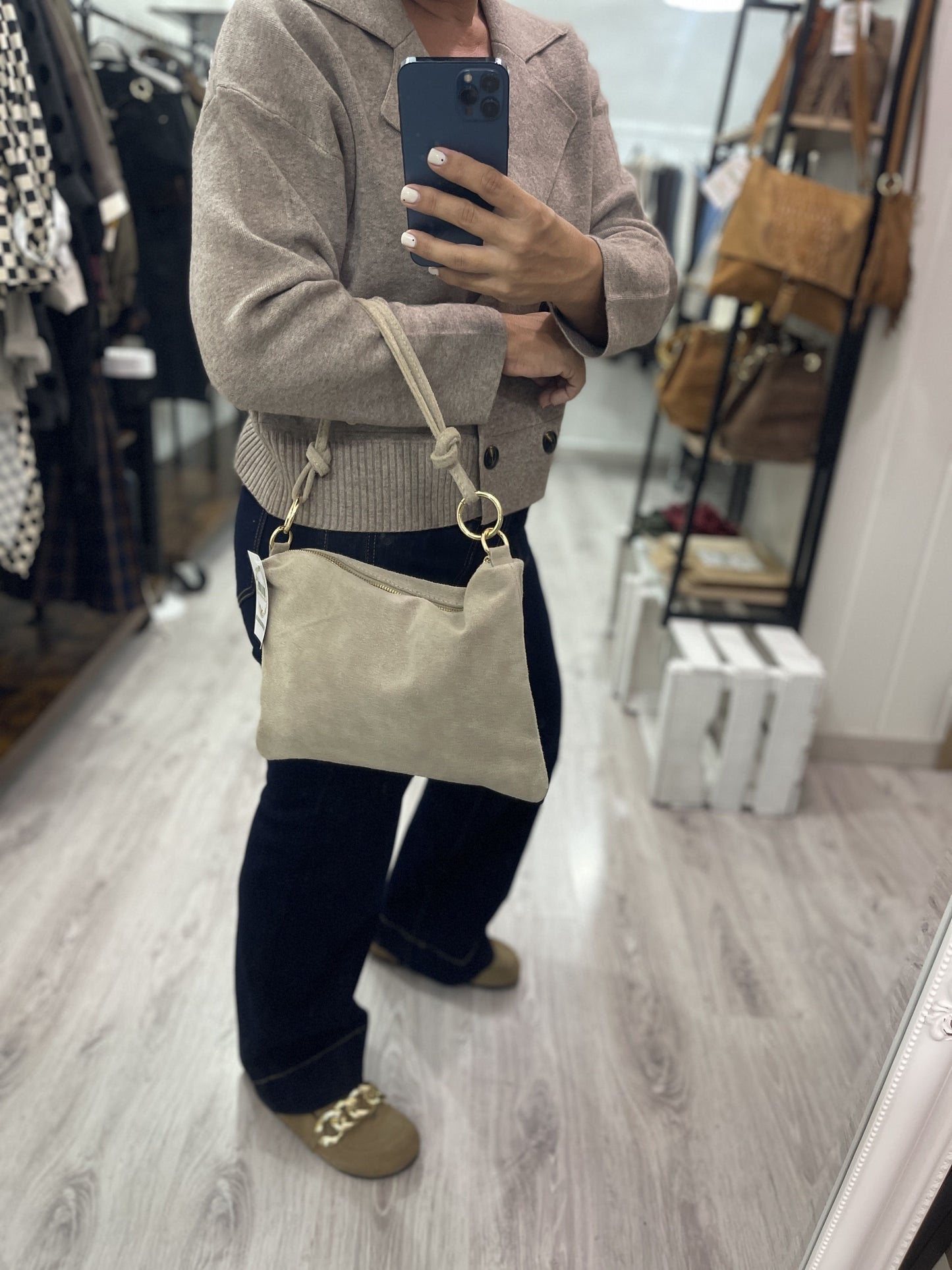 Bolso Anillas piel beige