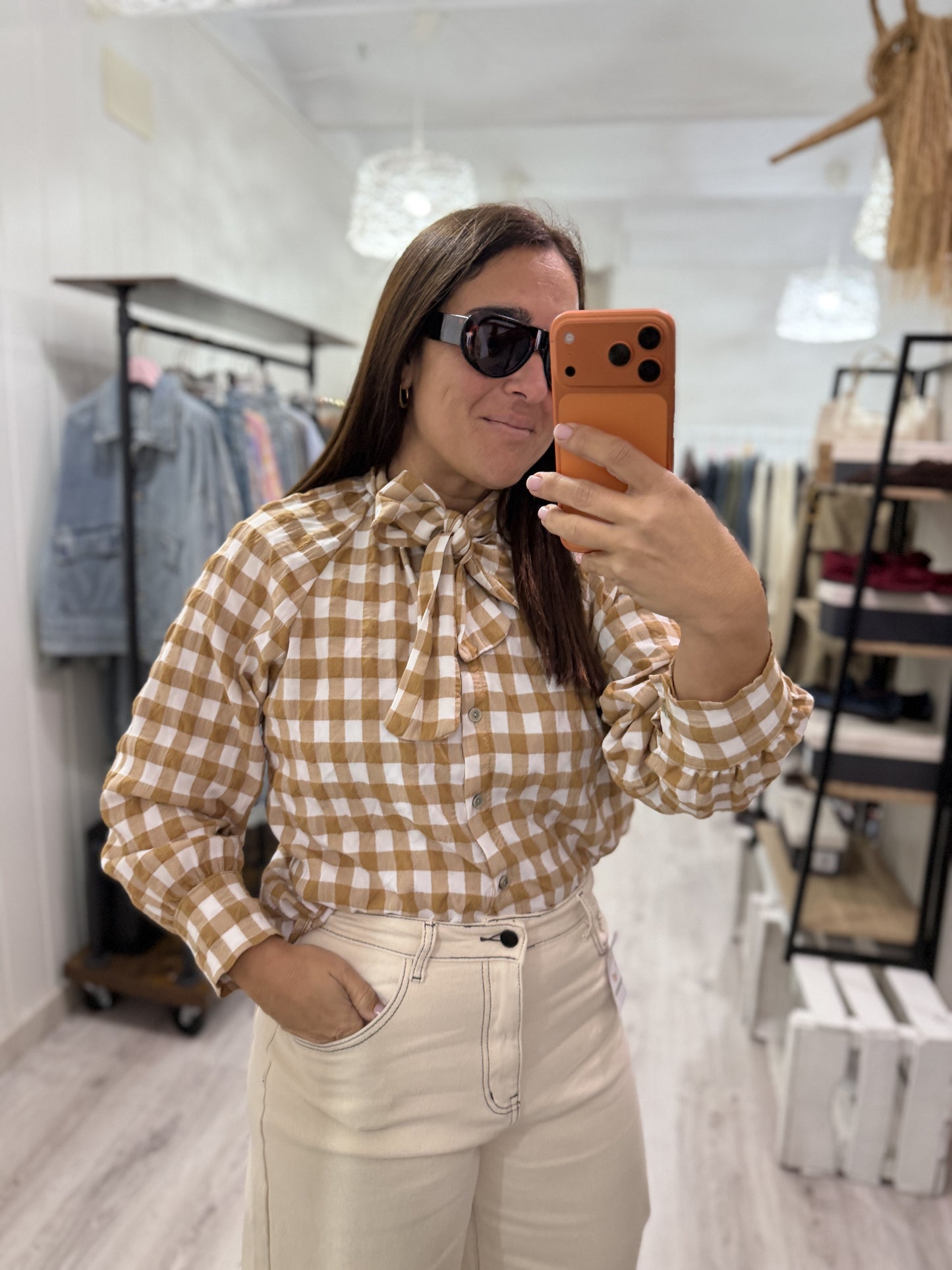 Camisa Vichy lazo camel