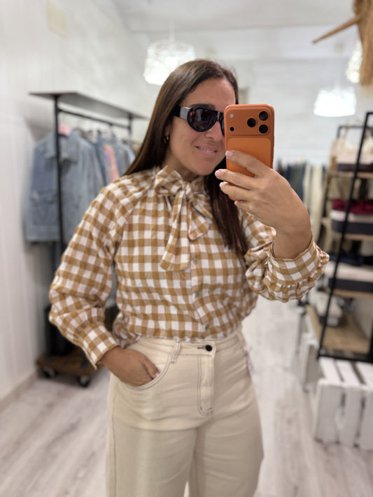 Camisa Vichy lazo camel