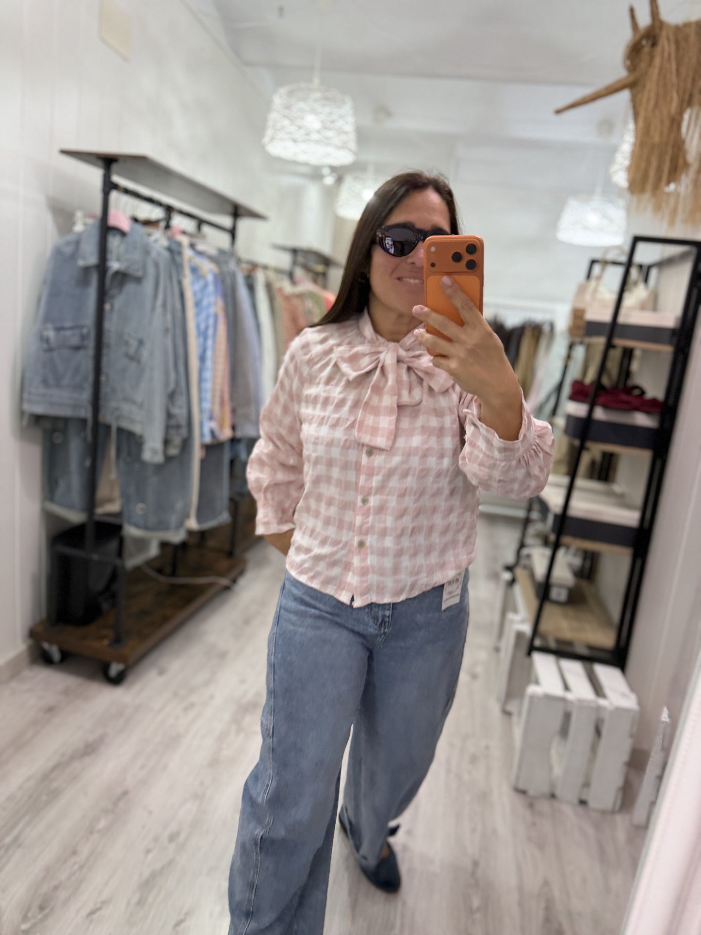 Camisa Vichy lazo rosa