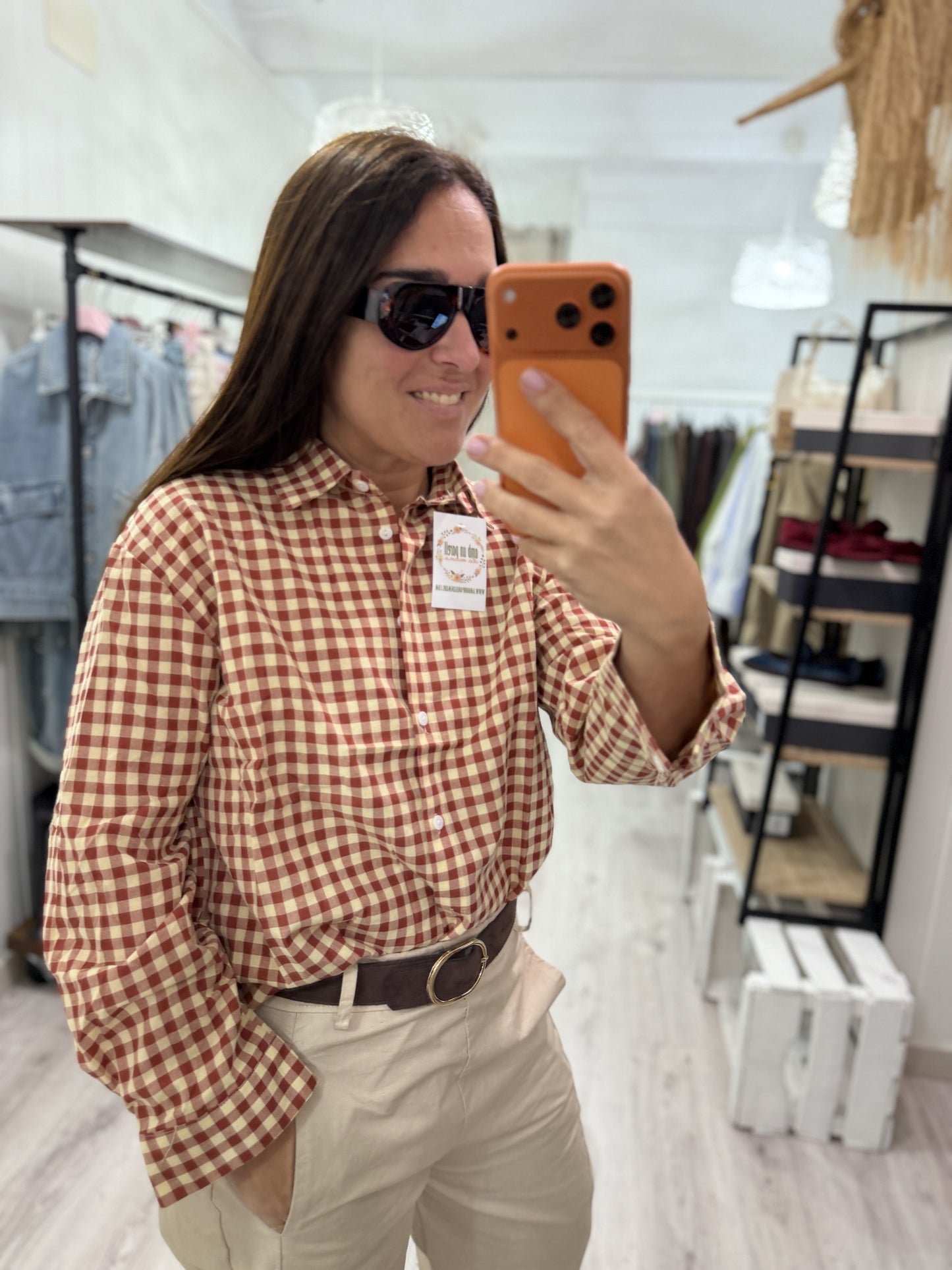 Camisa Vichy teja y beige