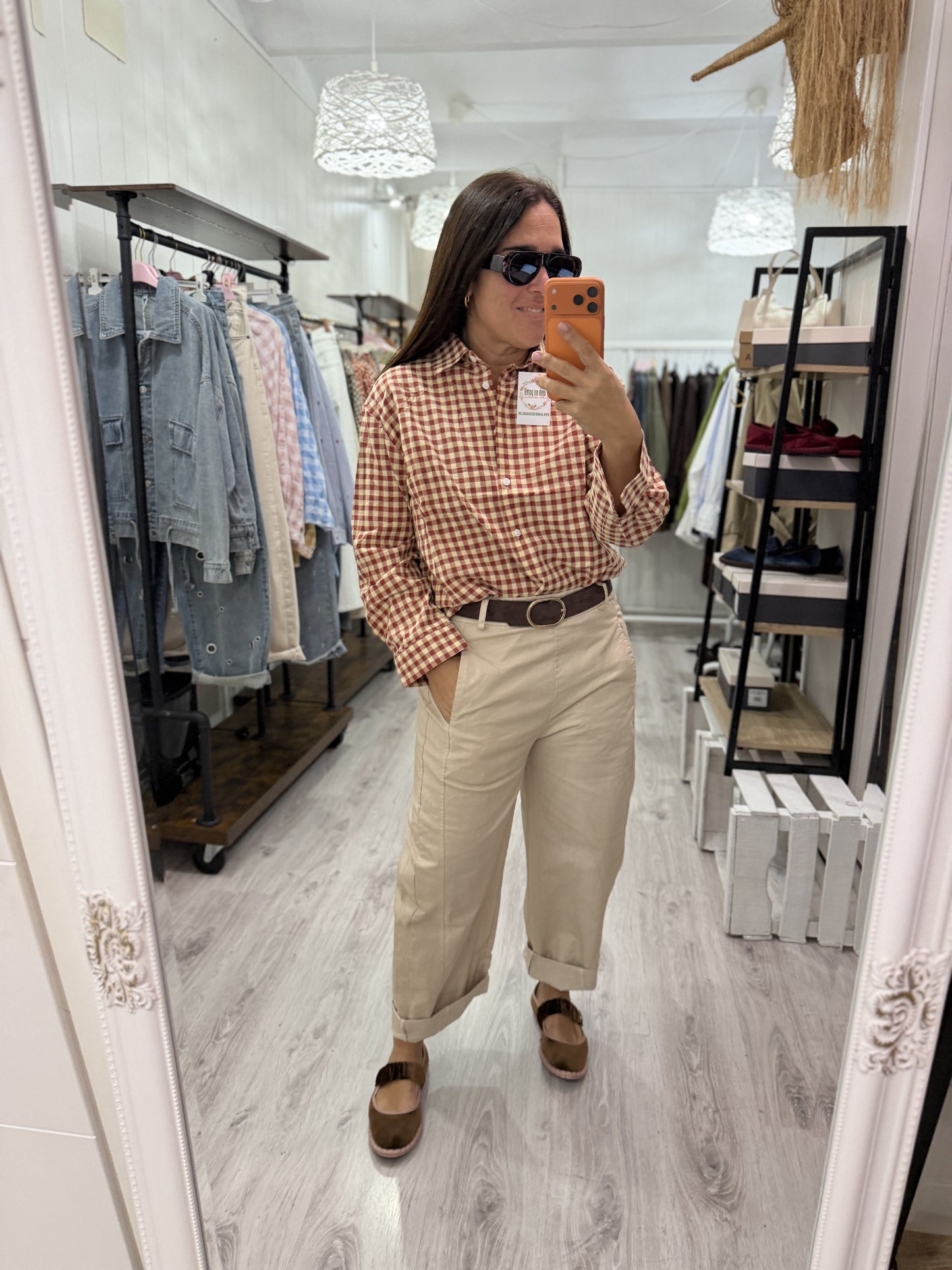 Camisa Vichy teja y beige