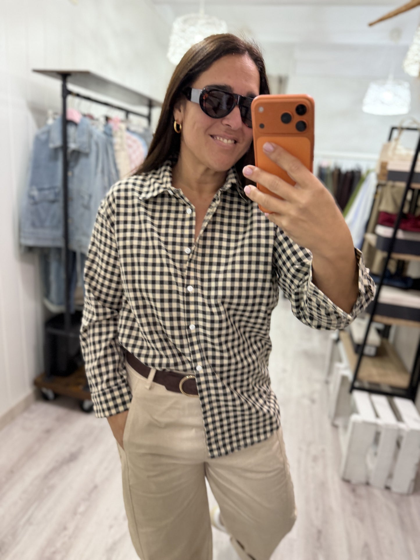 Camisa Vichy negro y beige
