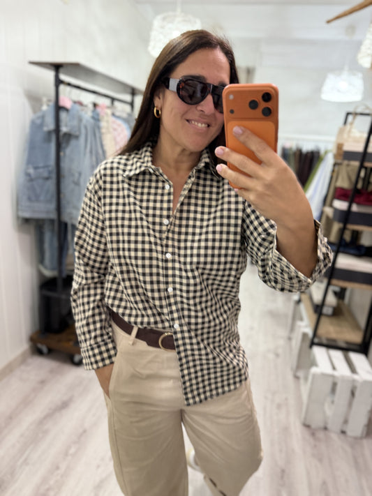 Camisa Vichy negro y beige