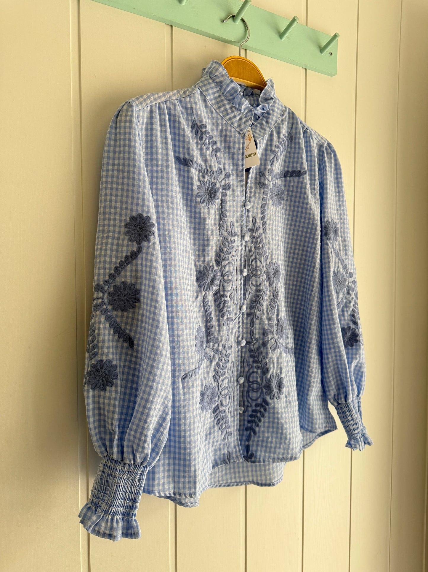 Camisa Vichy flores azul