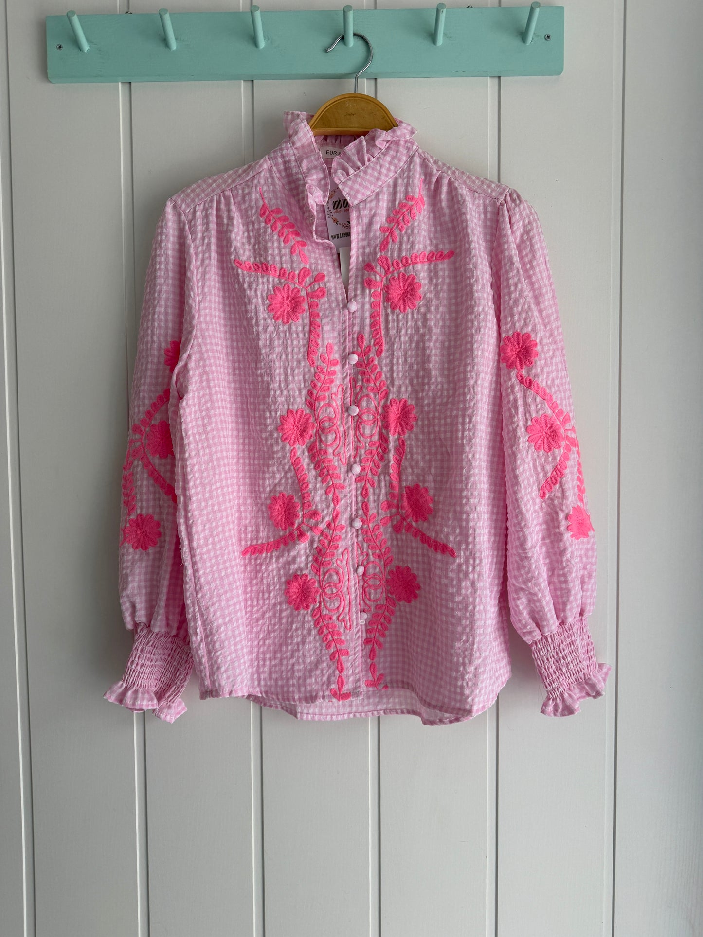 Camisa Vichy flores rosa