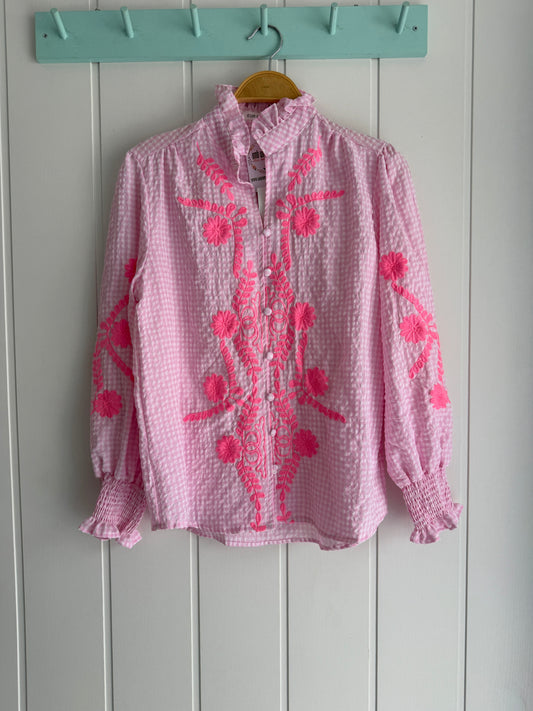 Camisa Vichy flores rosa