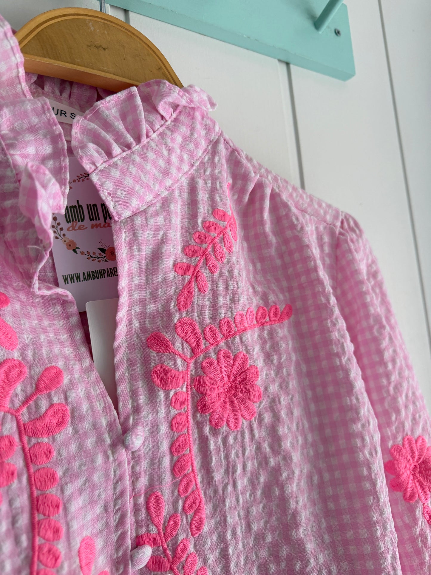 Camisa Vichy flores rosa