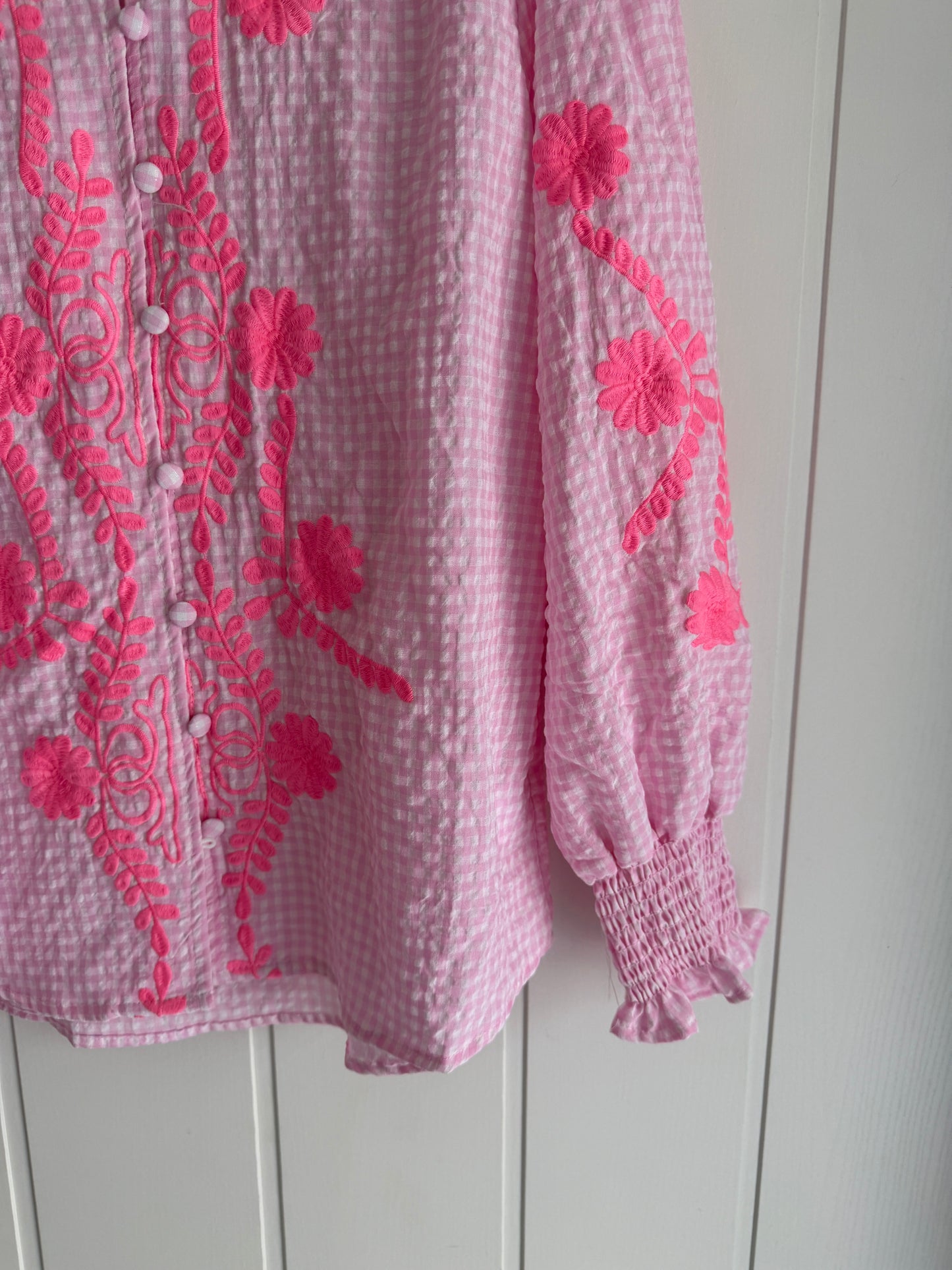 Camisa Vichy flores rosa