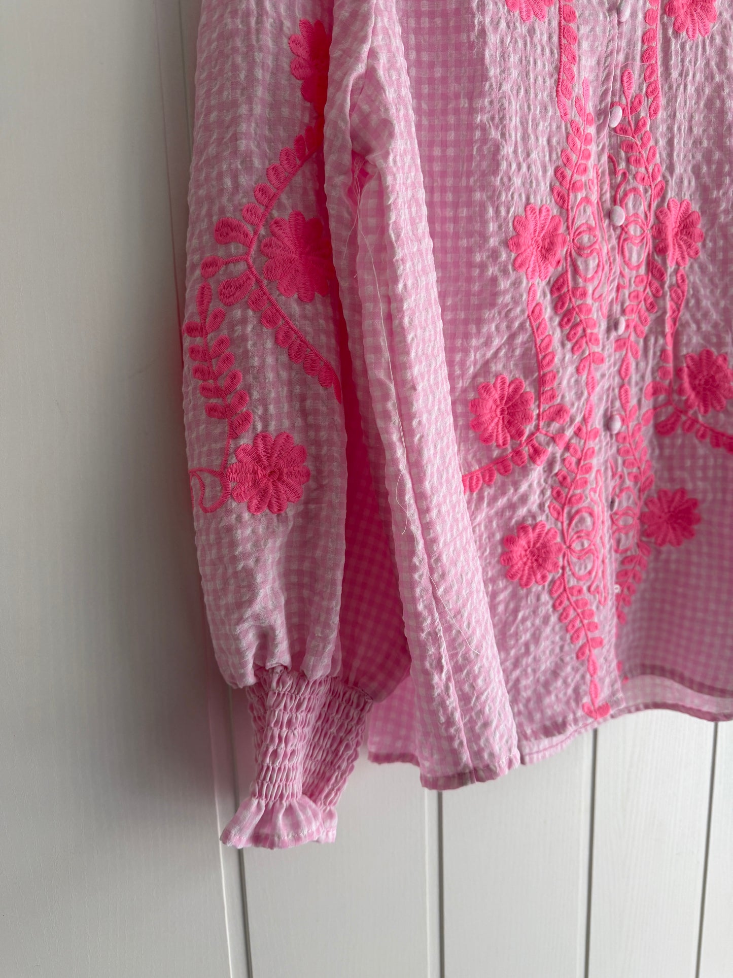 Camisa Vichy flores rosa