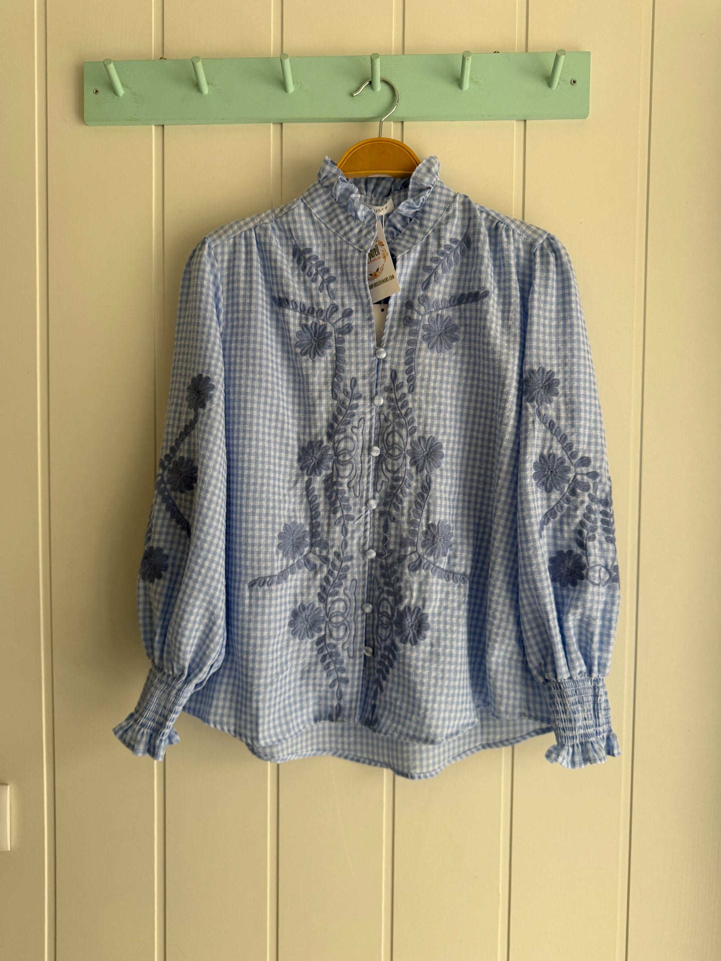 Camisa Vichy flores azul